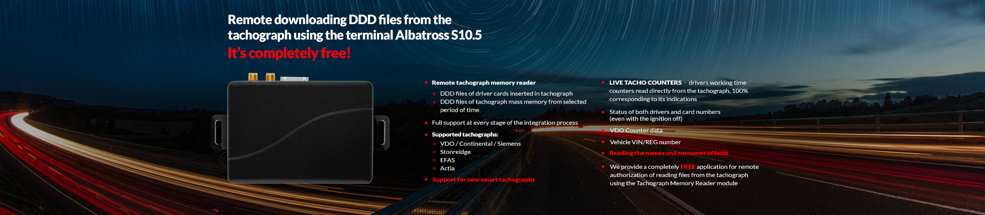 Remote downloading DDD files from the tachograph using the terminal Albatross S8.5 it’s completely free!